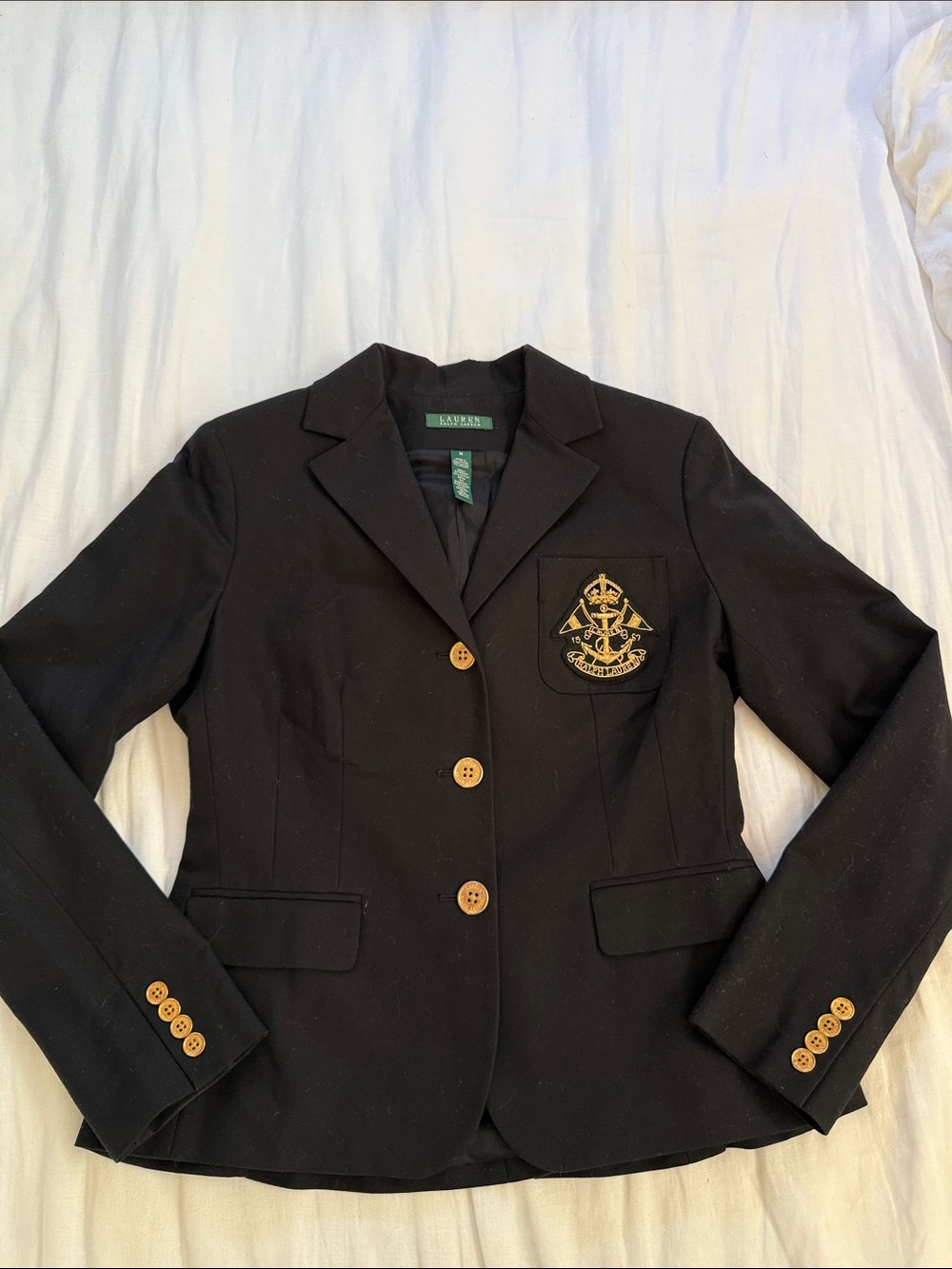 Lauren Ralph Lauren Dark Navy Blue Blazer with Gold Crest Patch